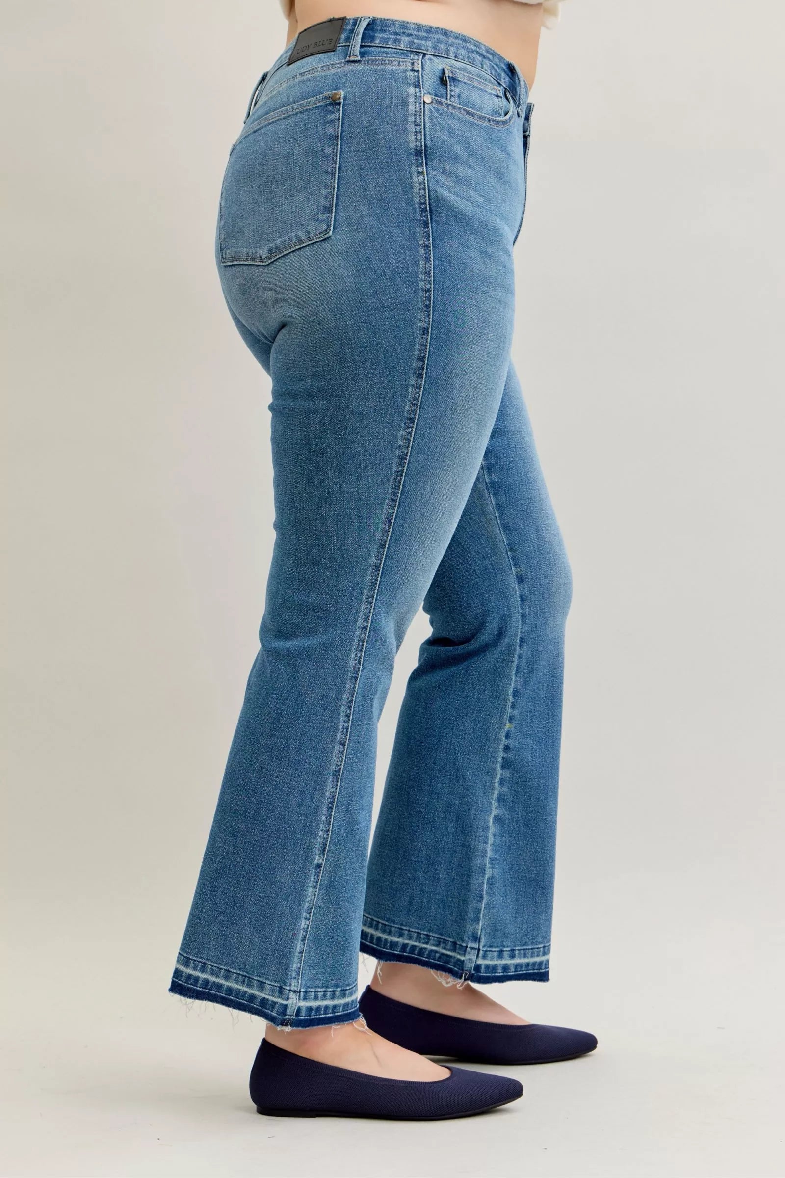 Judy Blue Full Size Mid Rise Slim Bootcut Tummy Control Release Hem Jeans Plus Size - Tigbul's Variety Fashion Shop