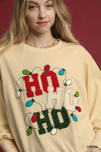 Umgee HO Applique French Terry Sweatshirt - Tigbul's Variety Fashion Shop