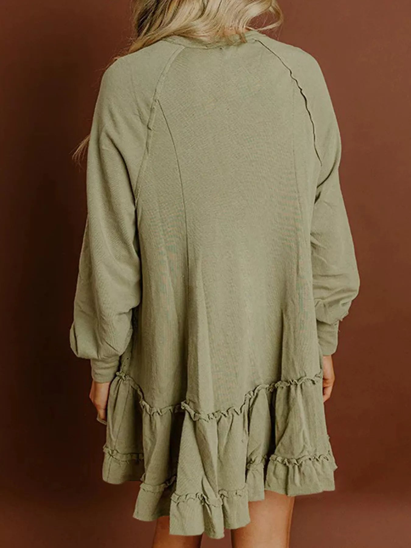 Frill Round Neck Long Sleeve Mini Dress - Tigbul's Variety Fashion Shop