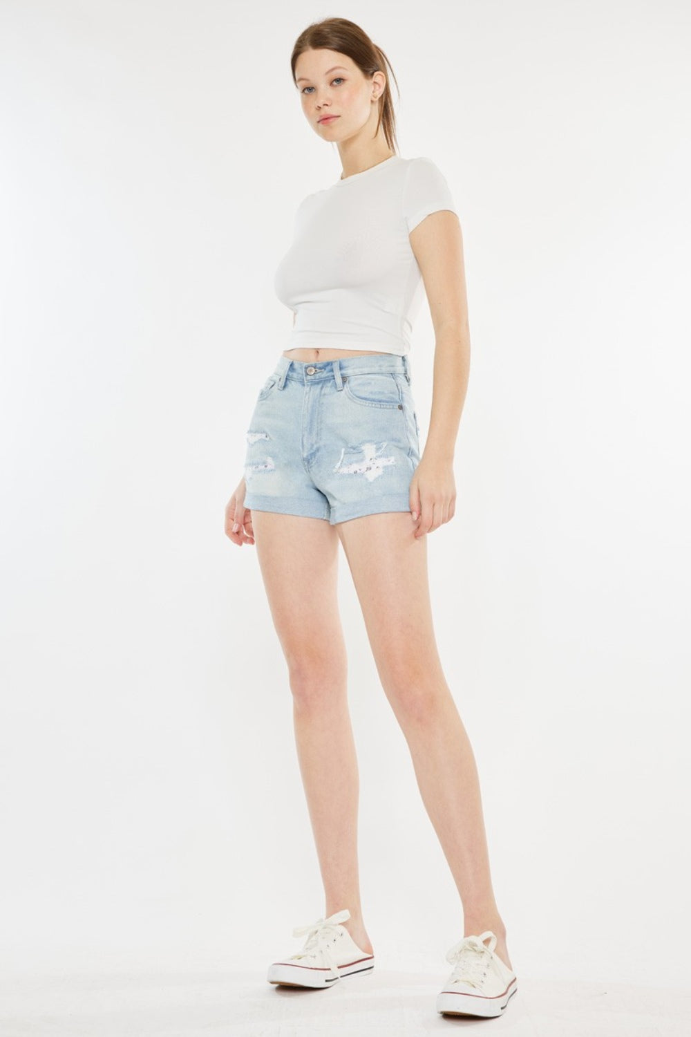 Kancan High Rise Repaired Mom Denim Shorts - Tigbuls Variety Fashion