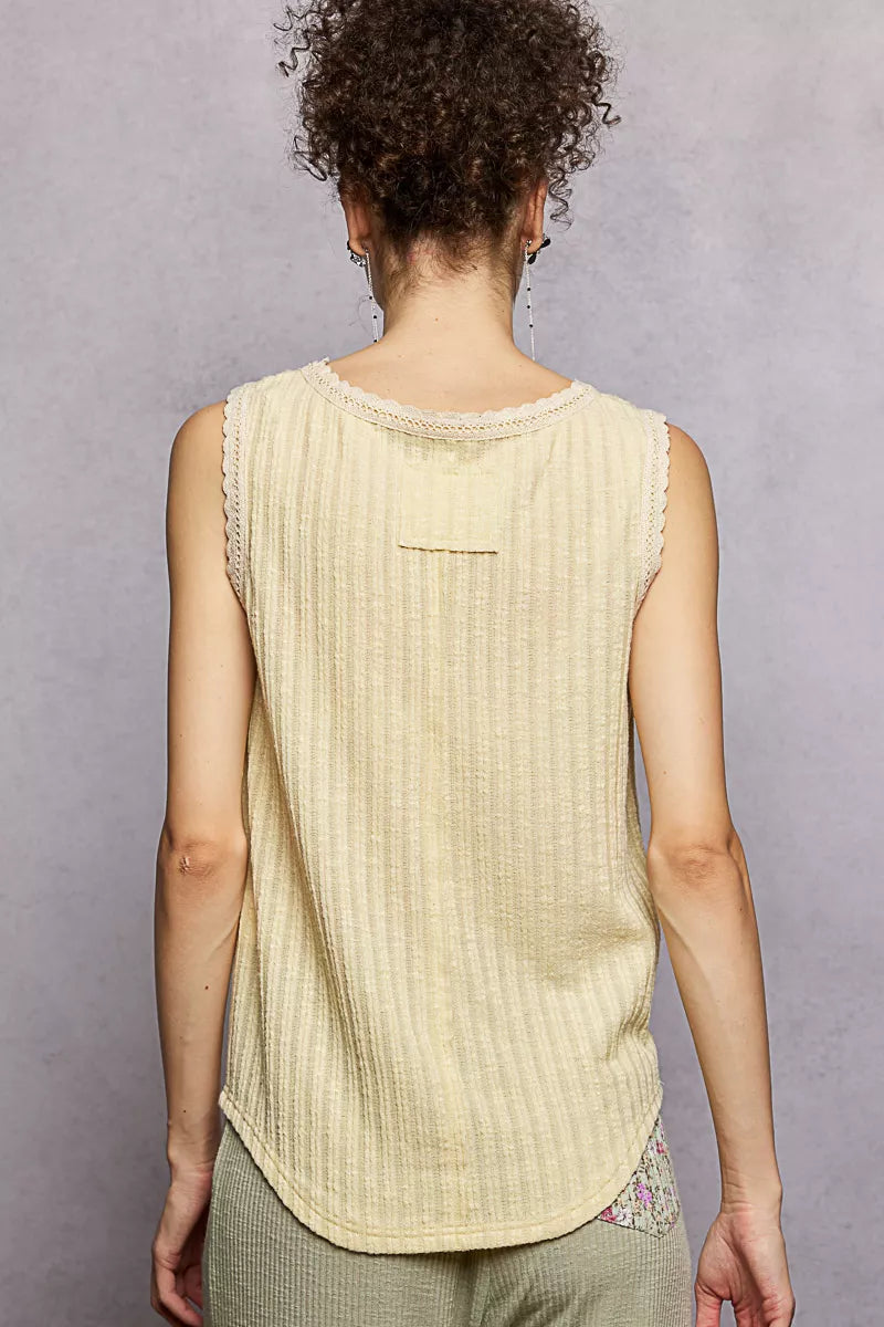 POL Ribbed Round Neck Tank with Lace Trim | Tigbuls Variety Fashion