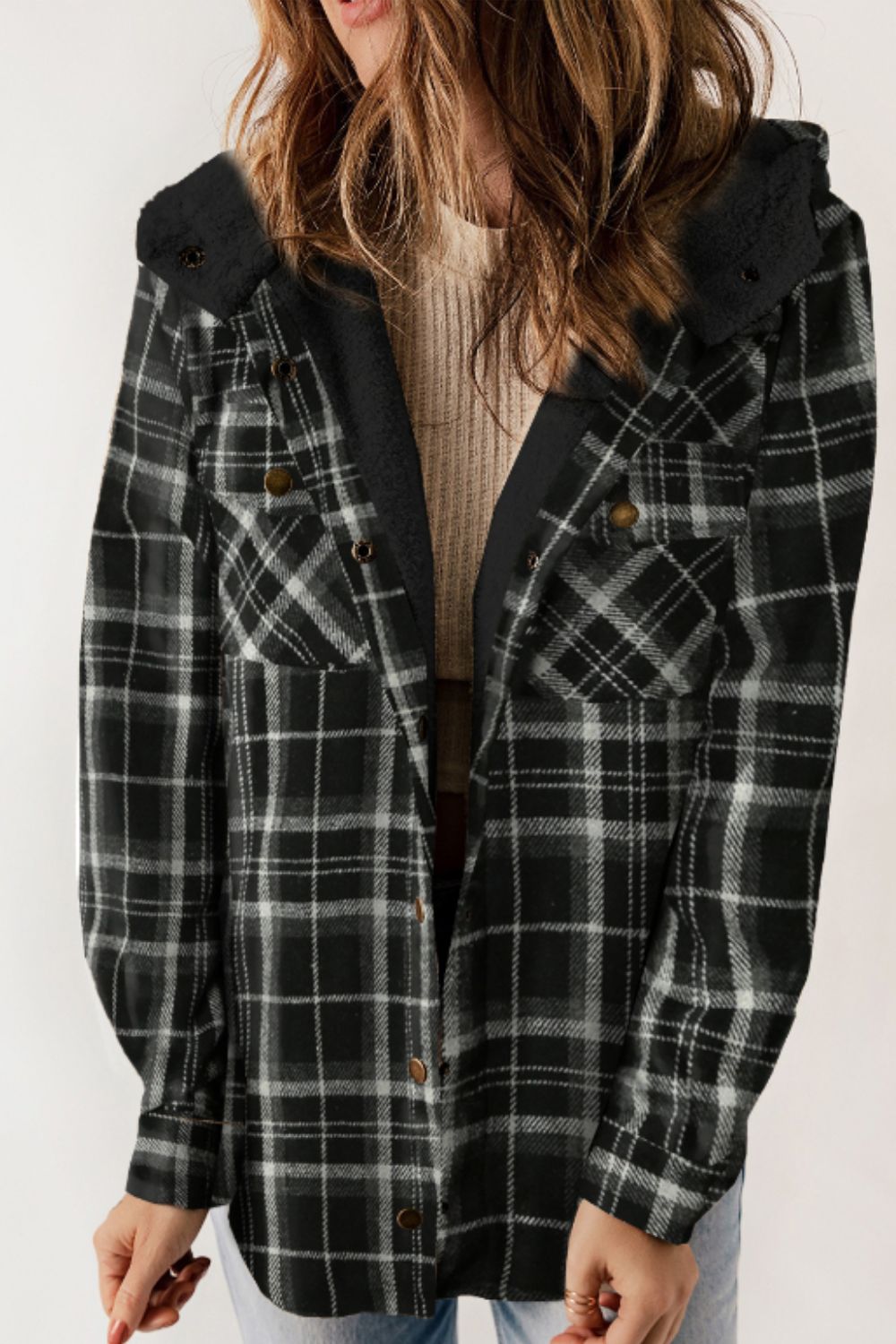 Plaid Button Up Long Sleeve Hooded Jacket - Tigbul's Variety Fashion Shop