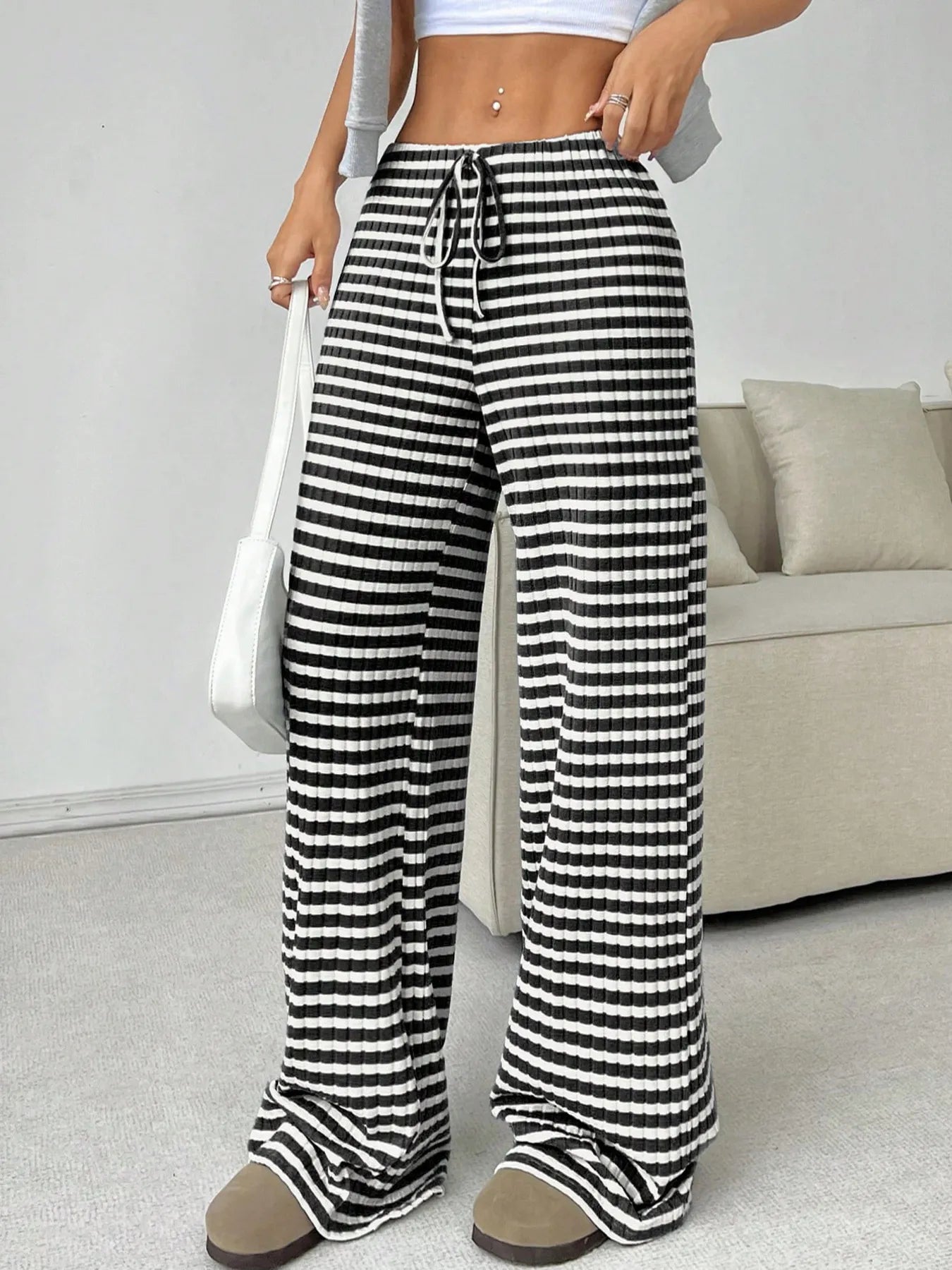 Striped Wide Leg Drawstring Pants - Tigbul's Variety Fashion Shop