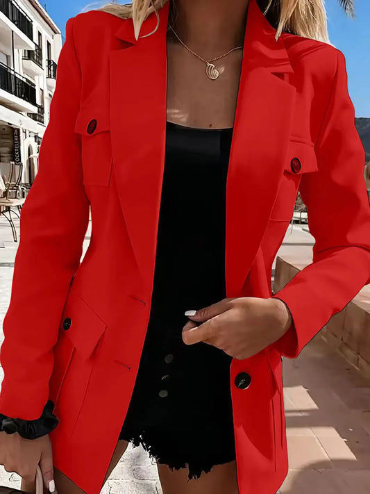 Lapel Collar Long Sleeve Blazer - Tigbul's Variety Fashion Shop