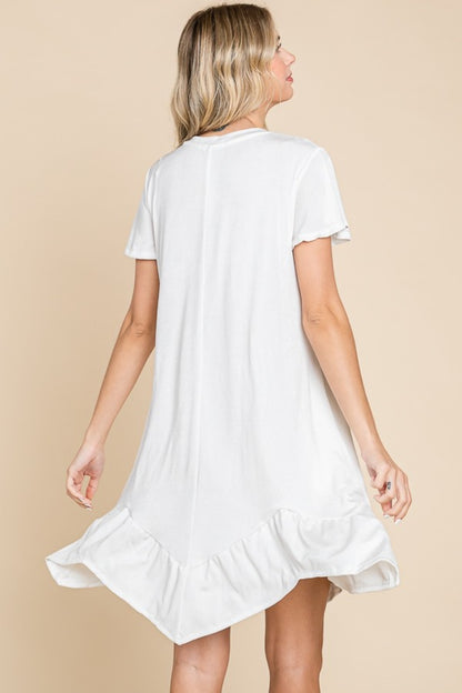 Culture Code Full Size Short Sleeve Ruffled Asymmetric Hem Dress - Tigbul's Variety Fashion Shop