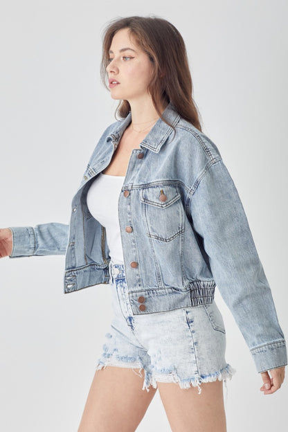 RISEN Full Size Button Down Cropped Denim Jacket - Tigbul's Variety Fashion Shop