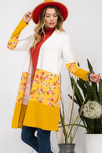 Celeste Full Size Floral Color Block Open Front Cardigan - Tigbul's Variety Fashion Shop