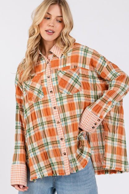 Plaid Button Down Long Sleeve Shirt - Tigbul's Variety Fashion Shop