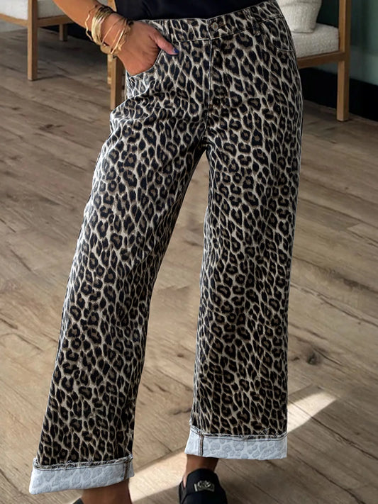 Leopard Straight Loose Leg Jeans - Tigbul's Variety Fashion Shop