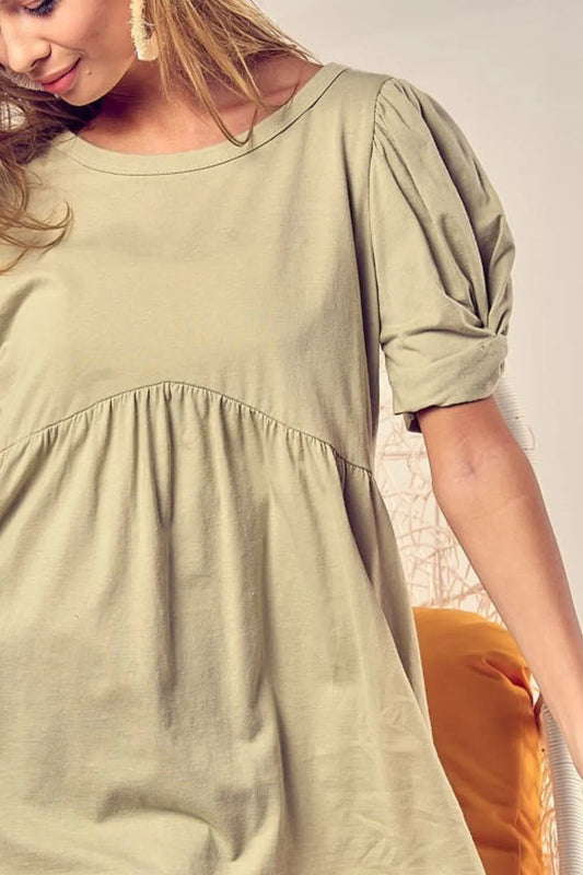Cotton Span Knit With Puff Sleeve Baby Doll Top - Tigbul's Variety Fashion Shop
