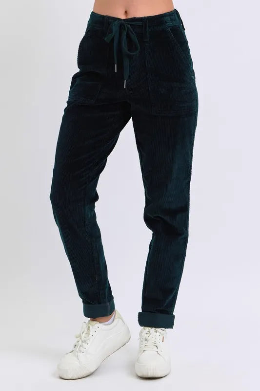 Judy Blue Green High Waist Corduroy Cuffed Jogger Plus Size - Tigbul's Variety Fashion Shop