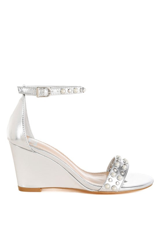 Jumera Metallic Pearl Embellished Wedges - Tigbul's Variety Fashion Shop