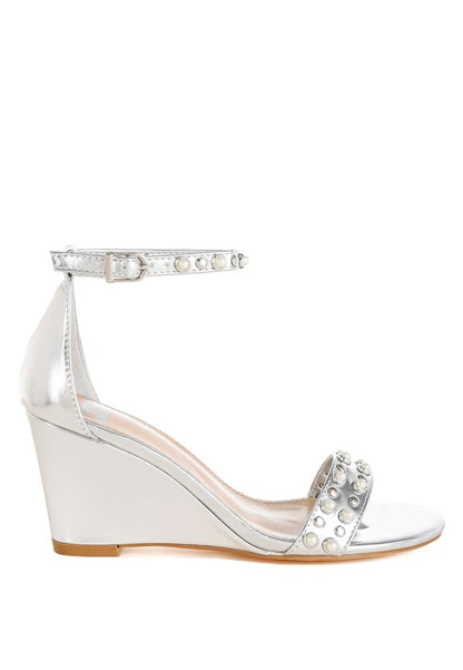 Jumera Metallic Pearl Embellished Wedges - Tigbul's Variety Fashion Shop