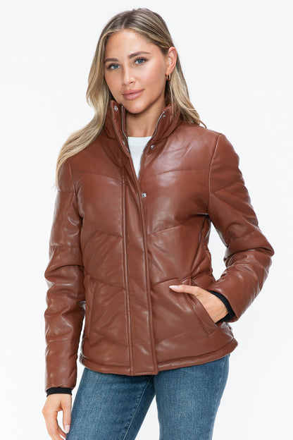 Pocketed Zip Up Turtleneck Puffer Jacket