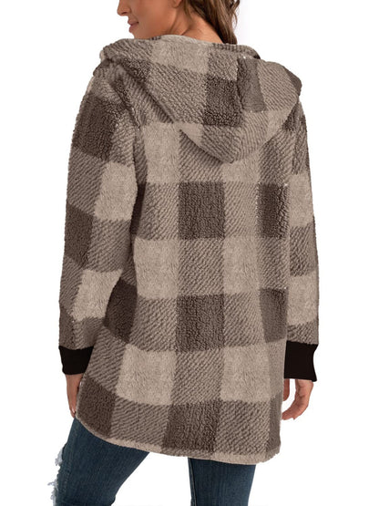 Plaid Long Sleeve Hooded Coat - Tigbul's Variety Fashion Shop