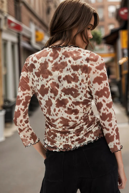 Animal Print Button Down Plunge Top - Tigbul's Variety Fashion Shop