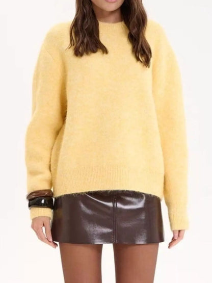 Round Neck Dropped Shoulder Sweater - Tigbul's Variety Fashion Shop