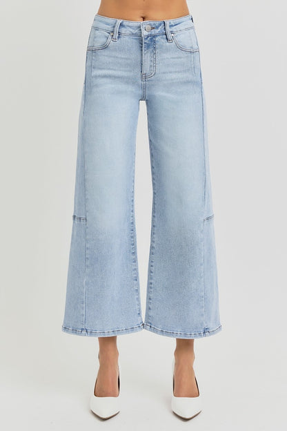 RISEN Full Size High Rise Seamed Detail Wide Leg Crop Jeans - Tigbul's Variety Fashion Shop