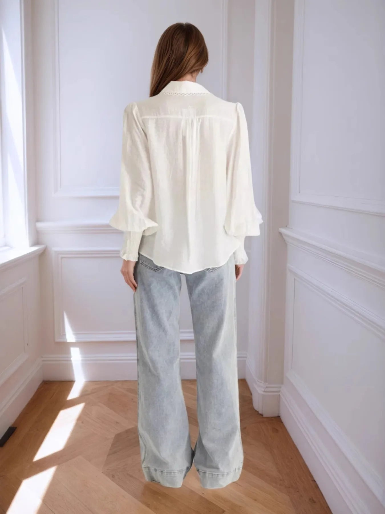 Collared Neck Lantern Sleeve Shirt - Tigbul's Variety Fashion Shop