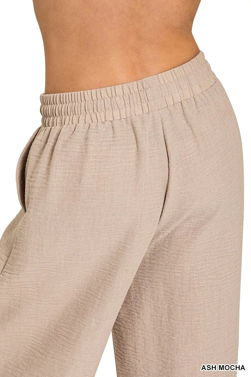 Zenana Woven Crepe Elastic Band Pants - Tigbul's Variety Fashion Shop