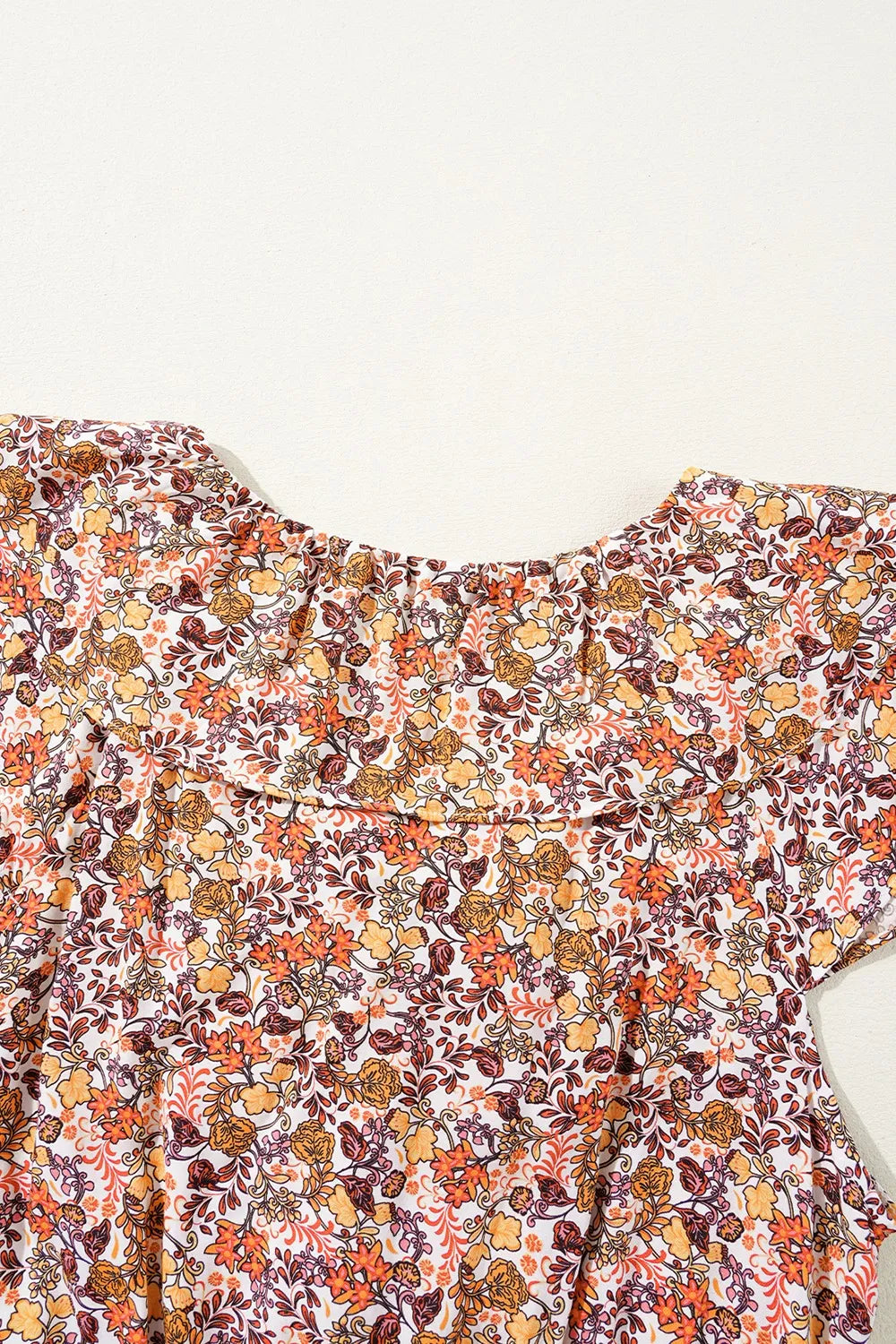 Floral Print Knot V Neck Ruffled Sleeve Blouse - Tigbul's Variety Fashion Shop