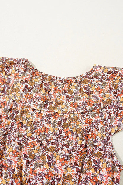 Floral Print Knot V Neck Ruffled Sleeve Blouse - Tigbul's Variety Fashion Shop