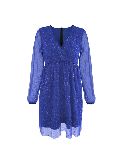 Sparkling Surplice Balloon Sleeve Mini Dress - Tigbul's Variety Fashion Shop