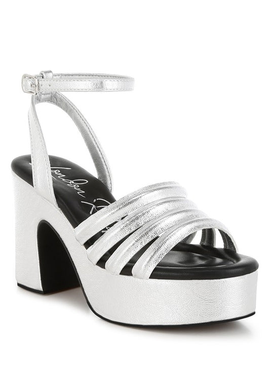 Athla Silver Metallic Strappy High Platform Sandals | Tigbuls