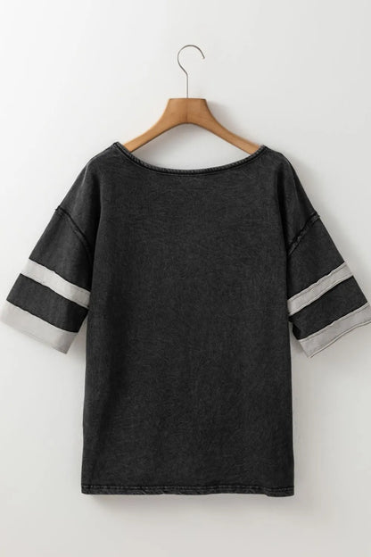 Contrast Round Neck Half Sleeve Black T-Shirt - Tigbul's Variety Fashion Shop