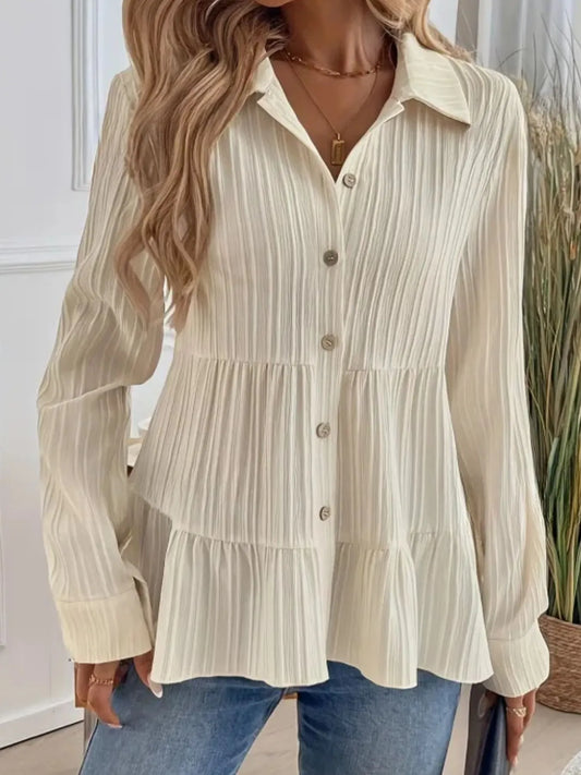 Striped Button-Down Tiered Shirt - Tigbul's Variety Fashion Shop