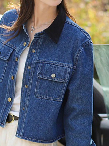 Snap Down Denim Jacket with Chest Pockets - Tigbul's Variety Fashion Shop