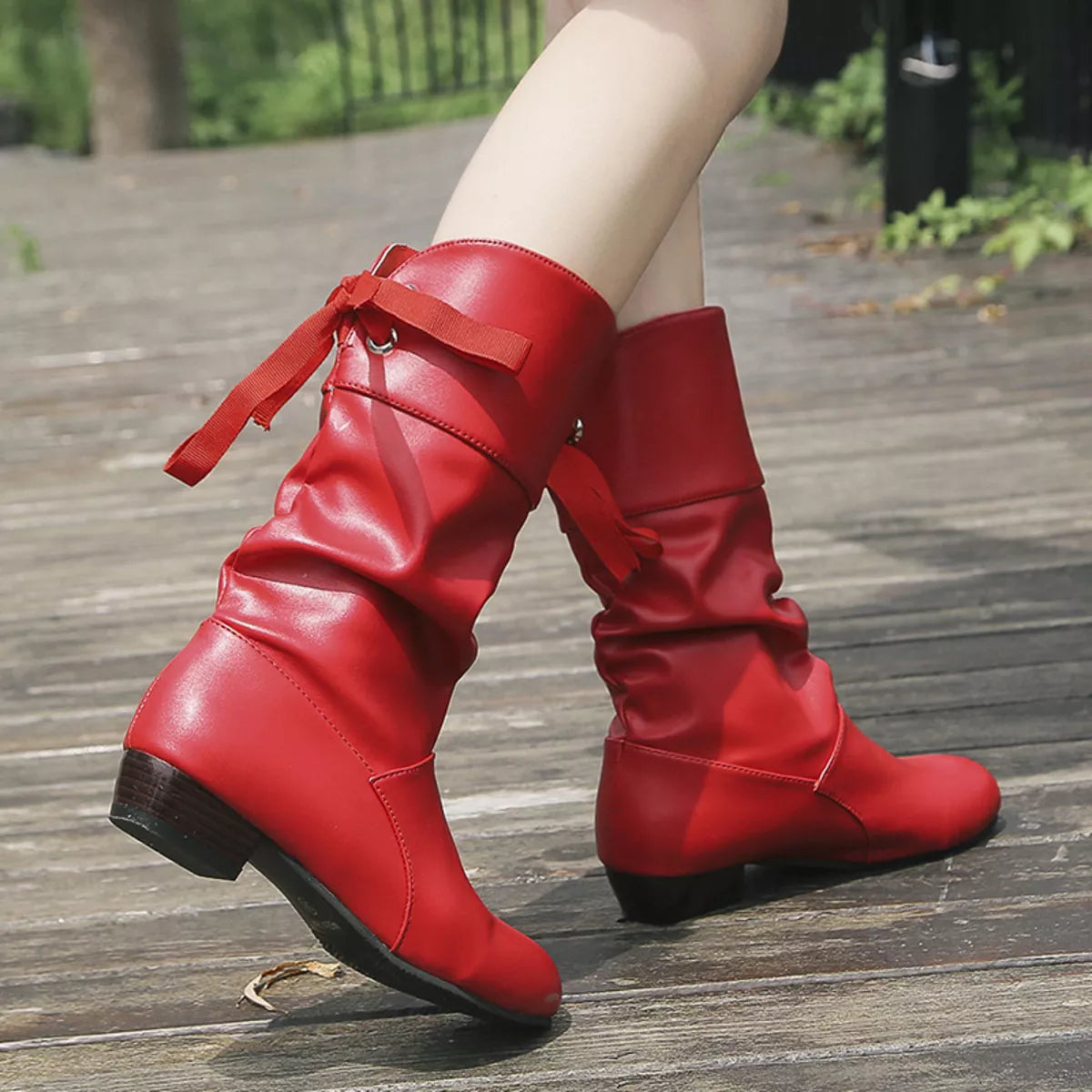 Round Toe Block Heels Boots - Tigbul's Variety Fashion Shop