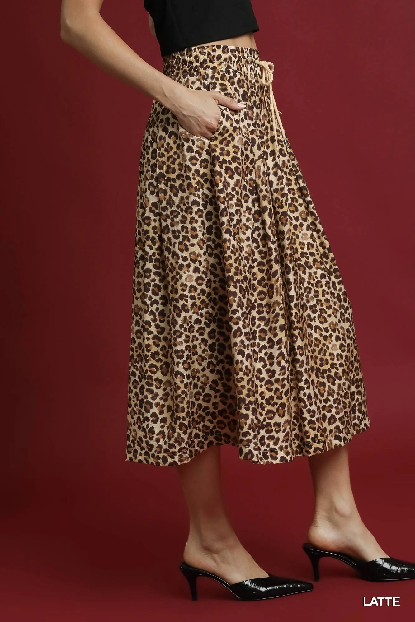 Umgee Drawstring Leopard Midi Skirt - Tigbul's Variety Fashion Shop