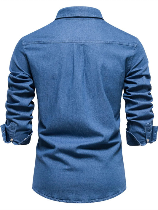 Men's Button-Down Denim Shirt with Chest Pocket - Tigbul's Variety Fashion Shop