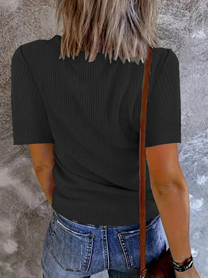 Solid V-Neck Short Sleeve T-Shirt - Tigbul's Variety Fashion Shop