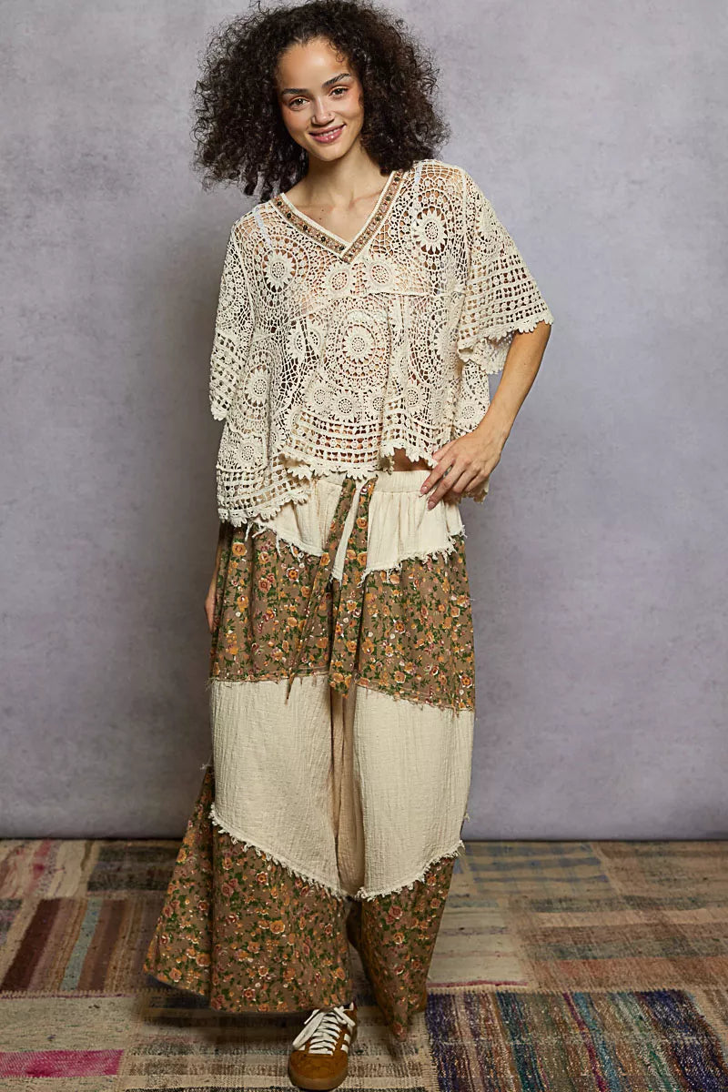 POL V-Neck Crochet Top with Scalloped Hem - Tigbul's Variety Fashion Shop