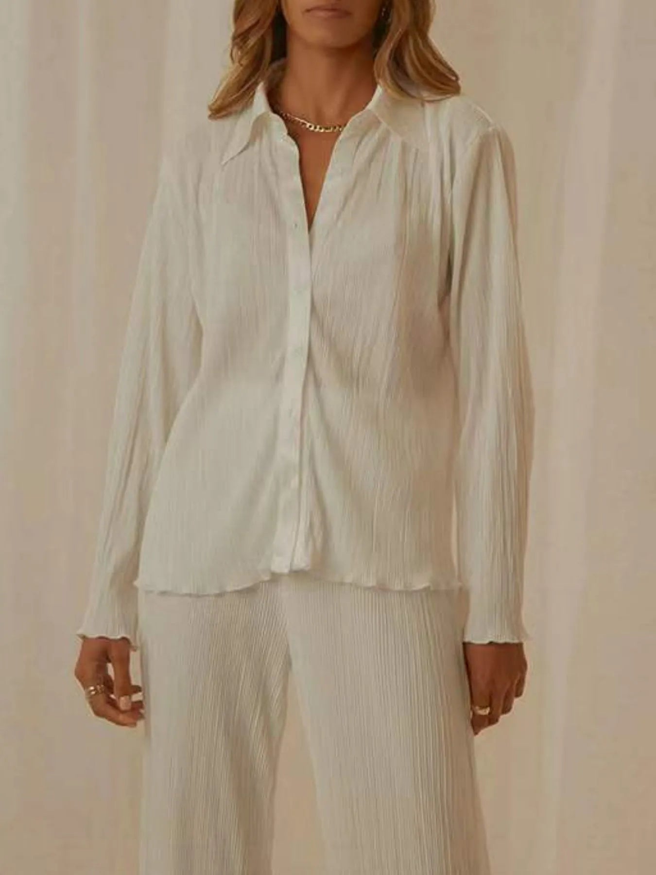 Button Up Long Sleeve Top and Pants Set - Tigbul's Variety Fashion Shop