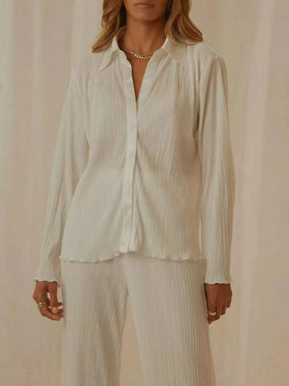Button Up Long Sleeve Top and Pants Set - Tigbul's Variety Fashion Shop