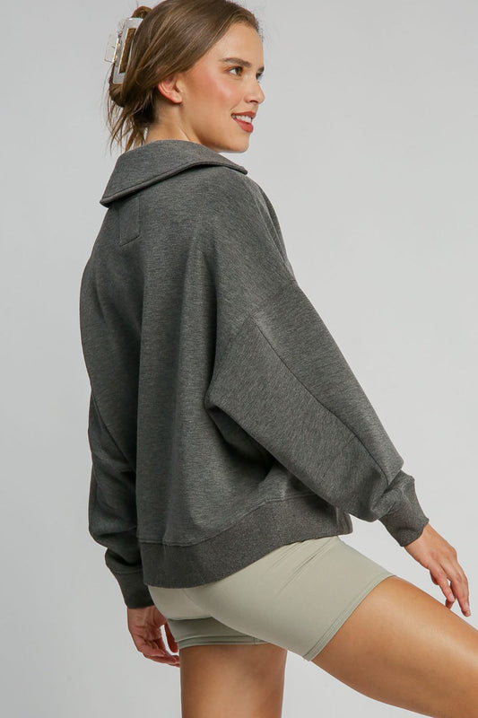 Johnny Collar Dropped Shoulder Sweatshirt - Tigbul's Variety Fashion Shop