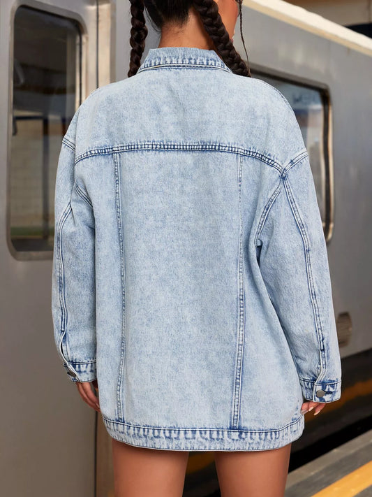Oversized Button Up Denim Jacket - Tigbul's Variety Fashion Shop