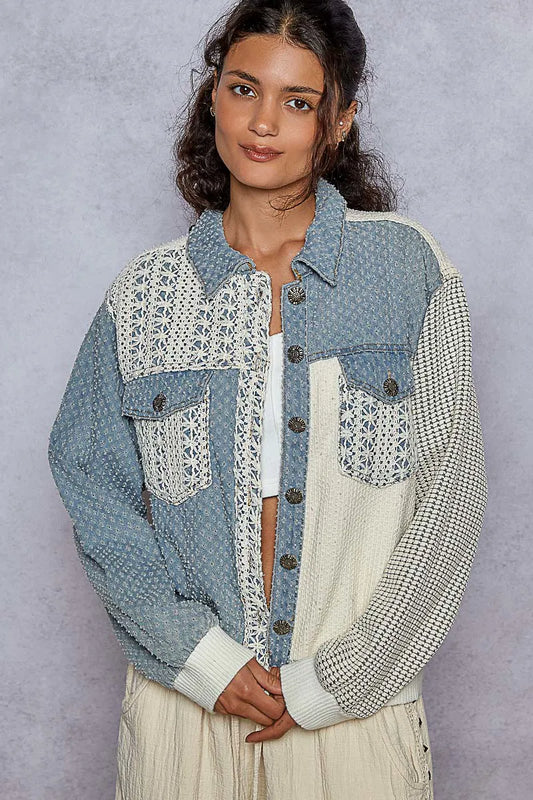 POL Lace Details Button Up Jacket with Chest Pockets - Tigbul's Variety Fashion Shop