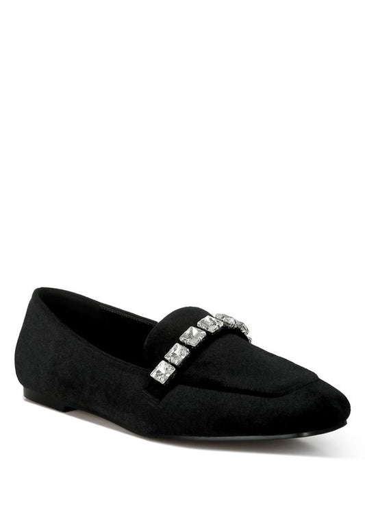 Kyari Velvet Diamante Strap Loafers - Tigbul's Variety Fashion Shop