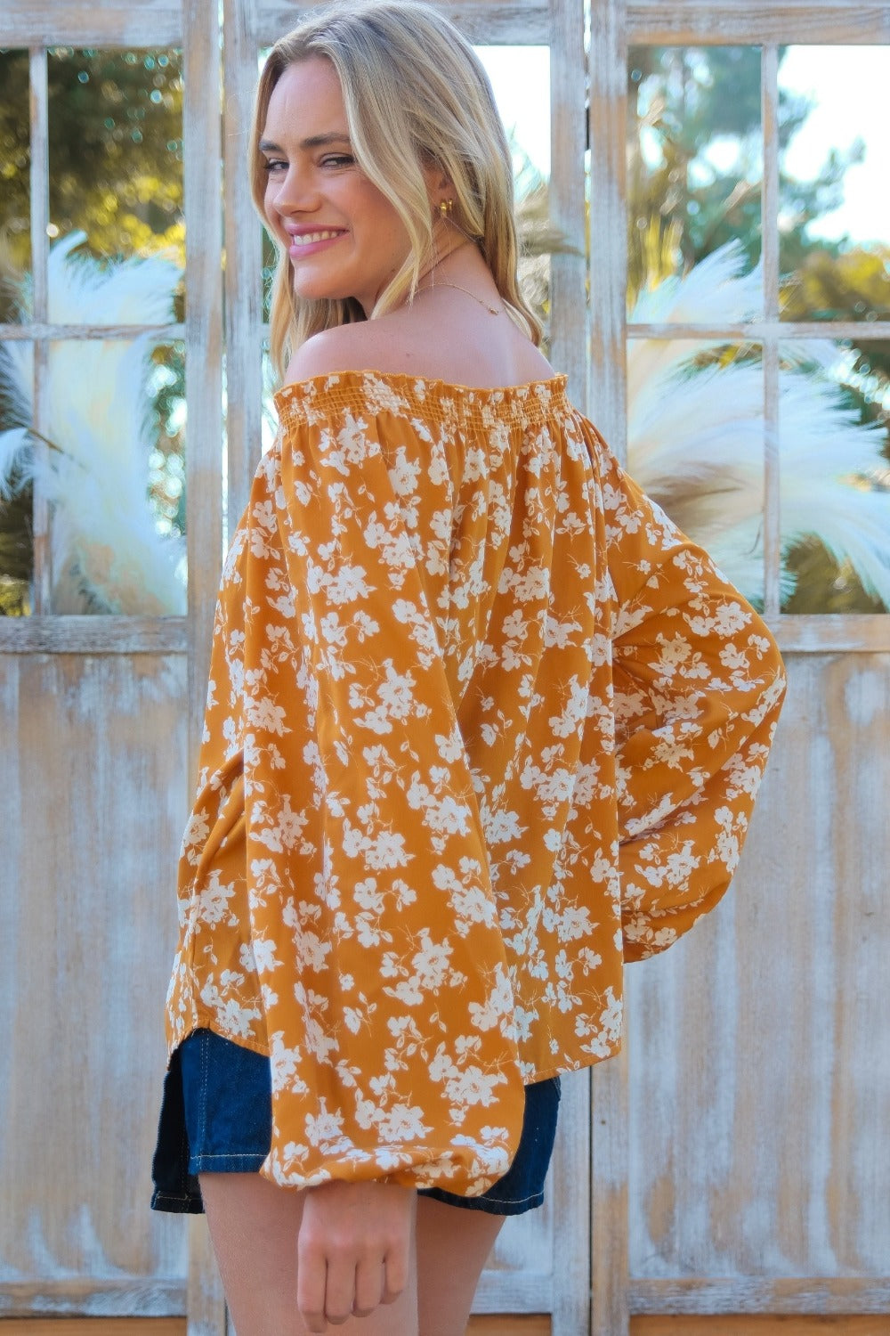 Hailey & Co Floral Off-Shoulder Balloon Sleeve Blouse - Tigbul's Variety Fashion Shop