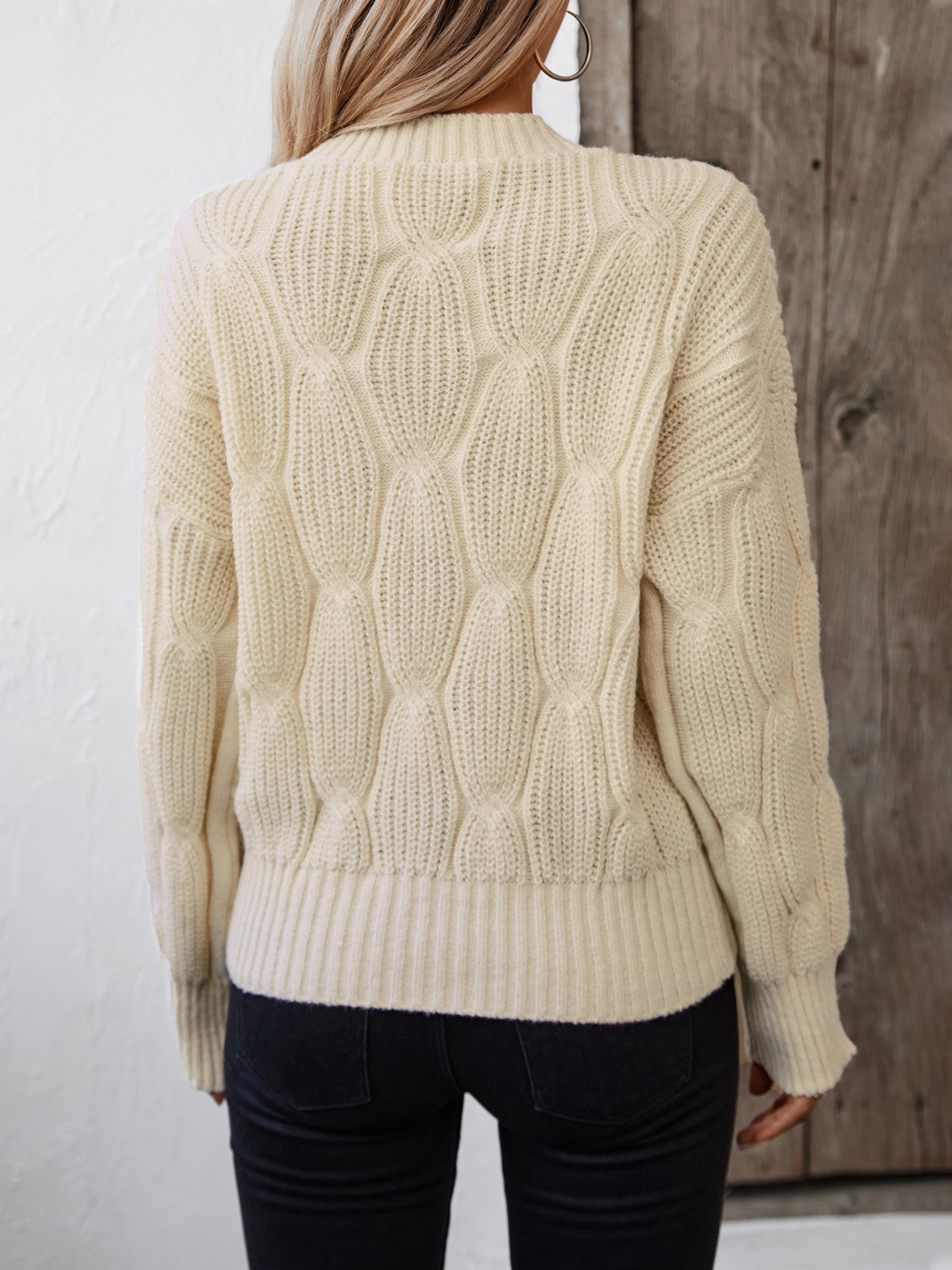 Round Neck Dropped Shoulder Sweater - Tigbul's Variety Fashion Shop