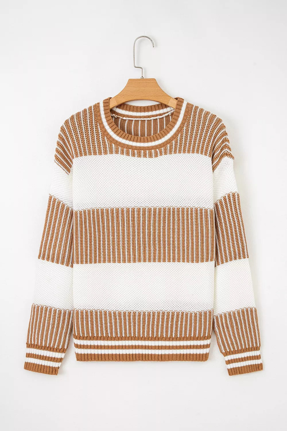 Striped Knit Long Sleeve Sweater - Tigbul's Variety Fashion Shop