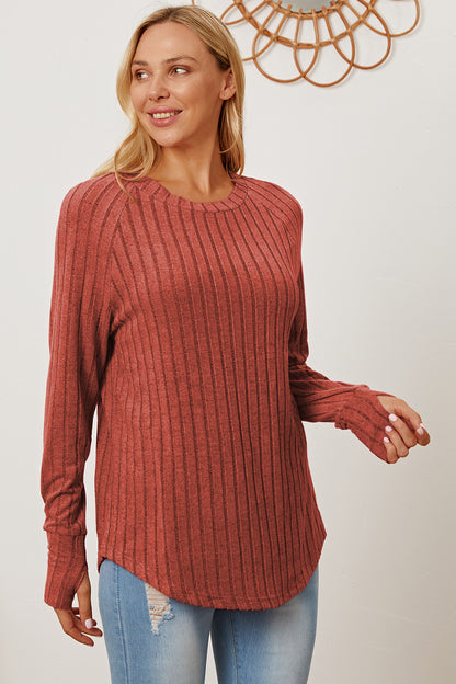 Ribbed Thumbhole Sleeve T-Shirt Small -3XL - Tigbul's Variety Fashion Shop