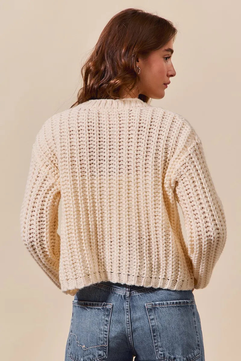 SO ME Metal Button Long Sleeve Chunky Sweater Cardigan - Tigbul's Variety Fashion Shop