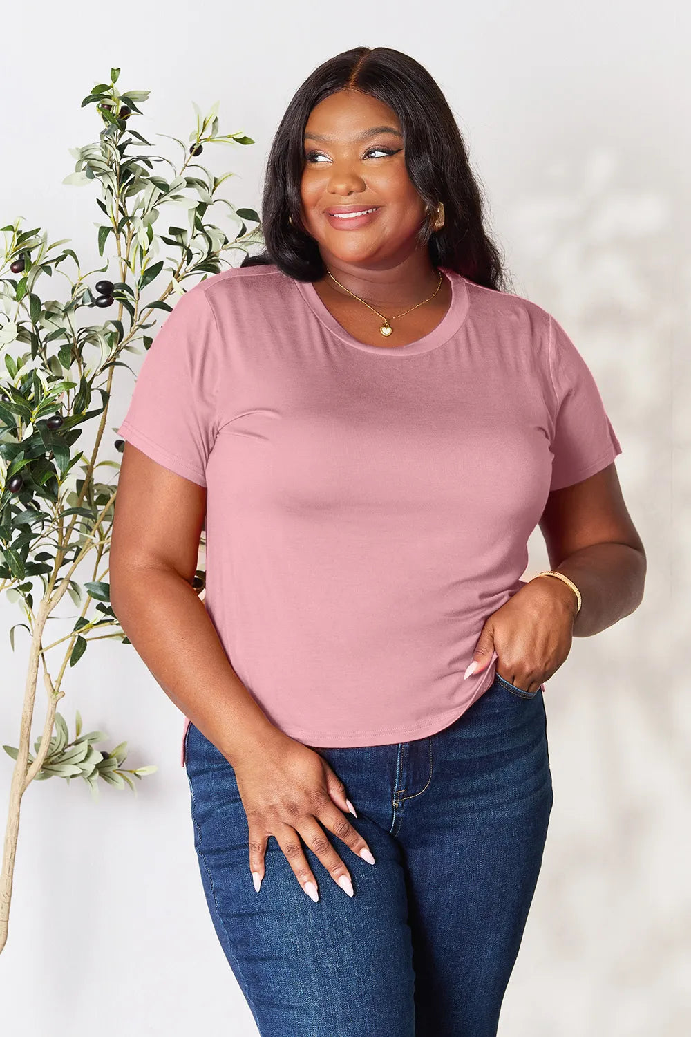 Round Neck Short Sleeve T-Shirt - Tigbul's Variety Fashion Shop