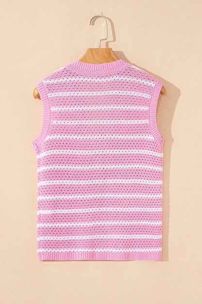Striped Button-Up Knit Sweater Vest - Tigbul's Variety Fashion Shop