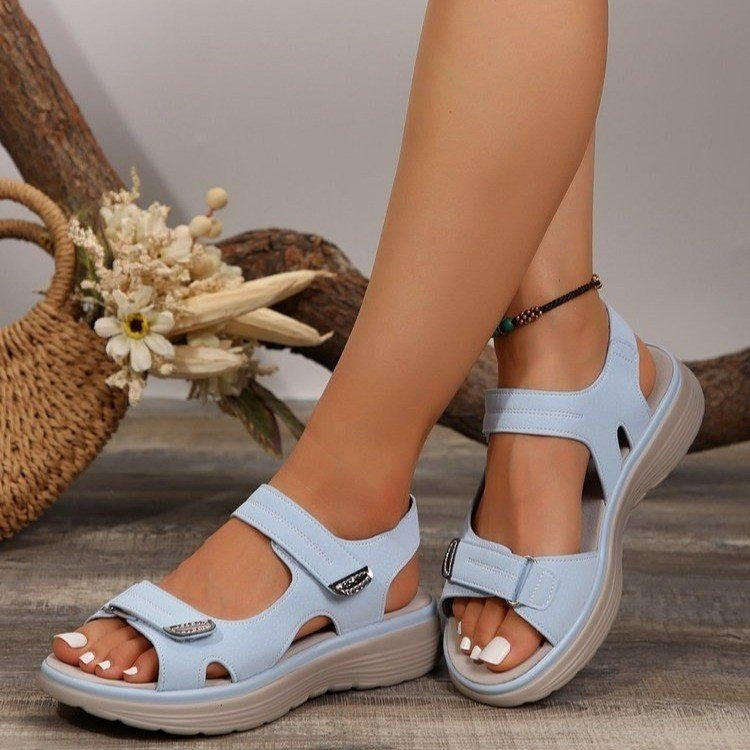 Women’s velcro open-toe sandals, sky blue with double adjustable straps